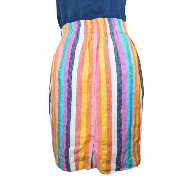 J.Crew XS Pull-On Rainbow Stripe Lined Linen Knee Length Casual Skirt w/Pockets - Picture 5 of 9